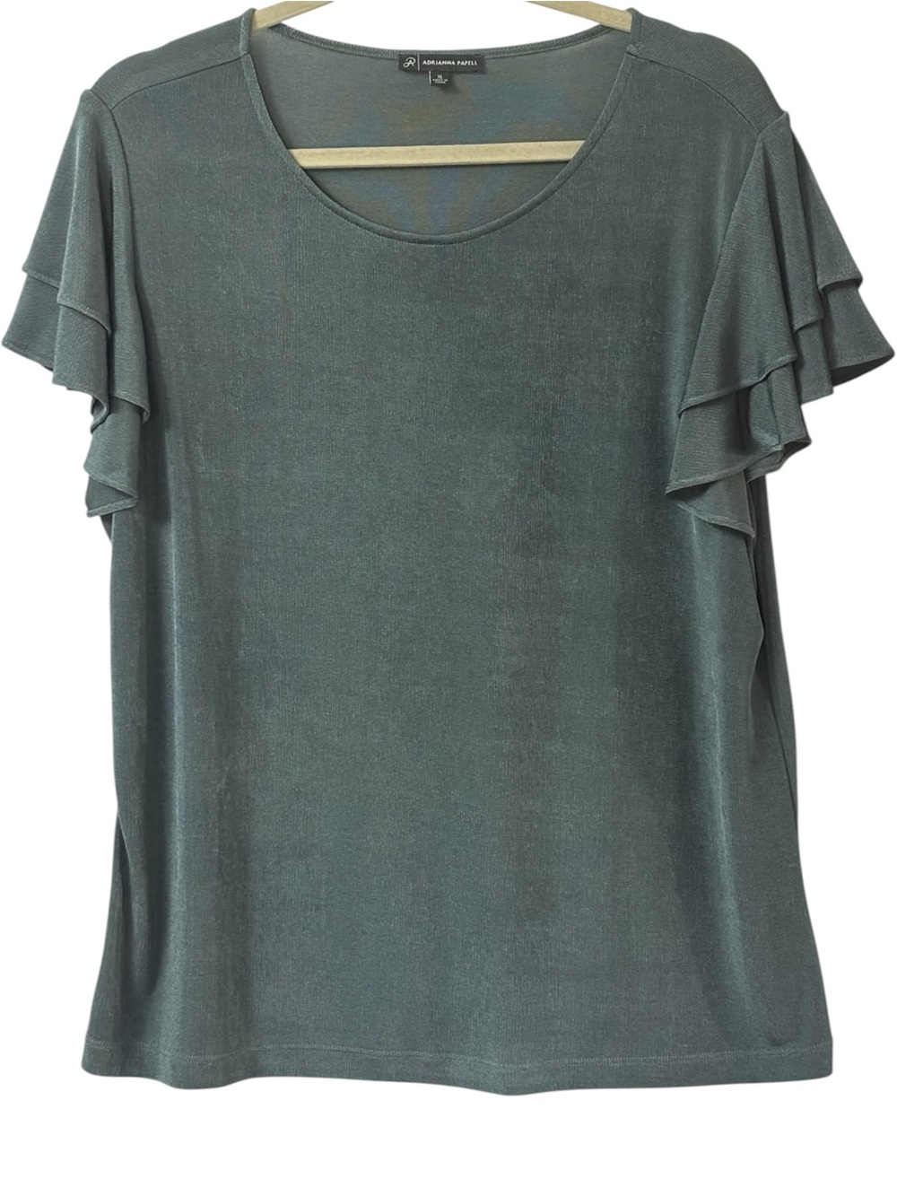 Adrianna Papell Ruffle Flutter Short Sleeve Blouse Round Neck Career sz XL Blue
